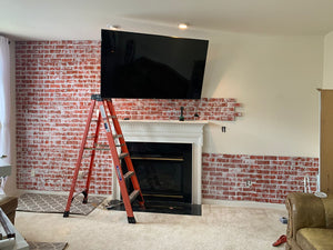 Red with Wash White Brick Wall